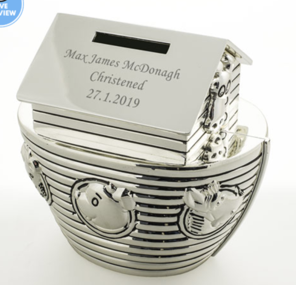 Silver Personalised Noah’s Ark Money Box